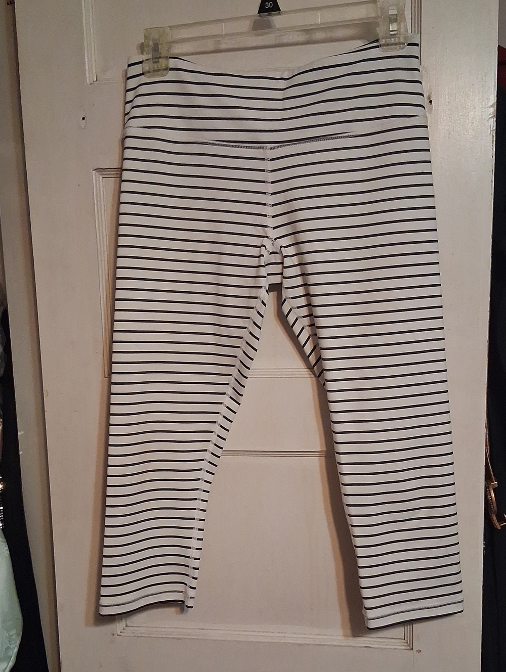 White Capri Leggings with Black Stripes